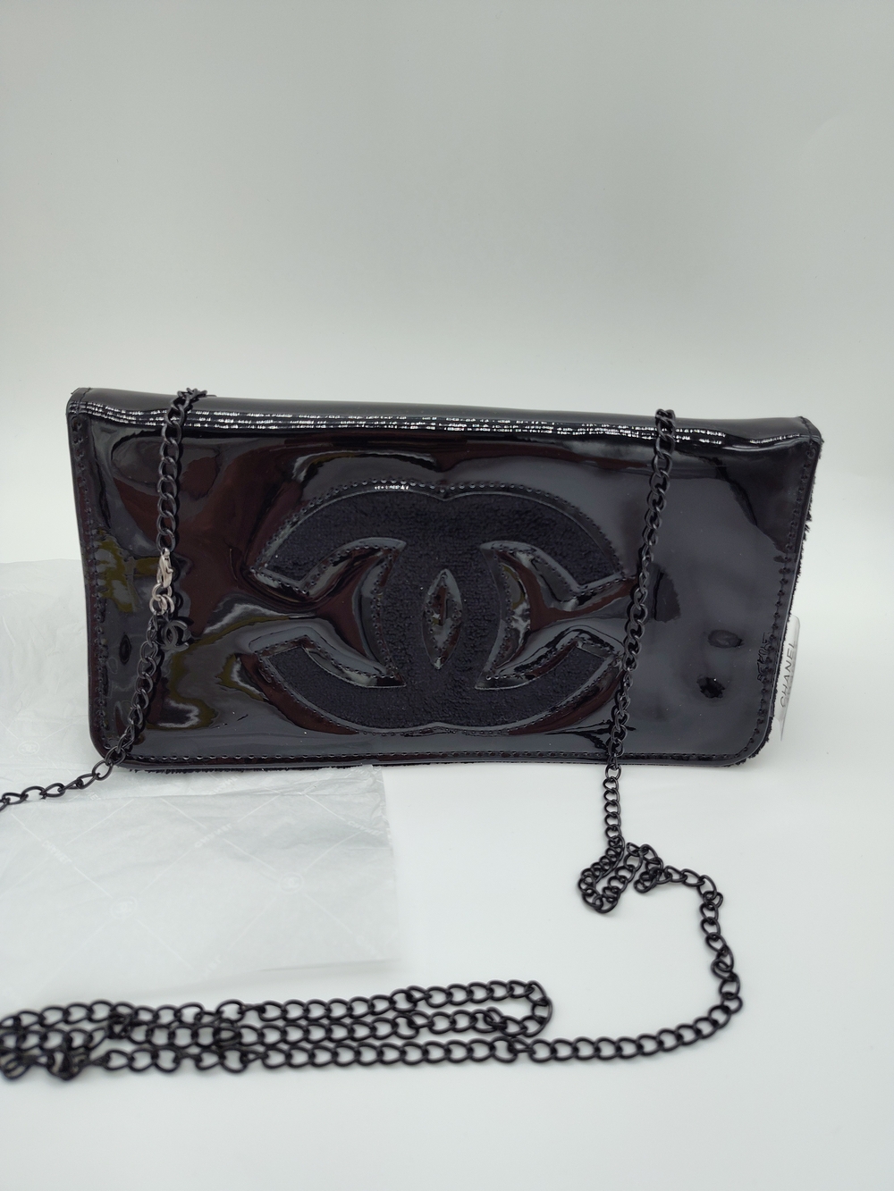 CHANEL Beauté Vintage Black Patent CC Clutch Crossbody Chain Bag NIP NOS - Picture 2 of 7